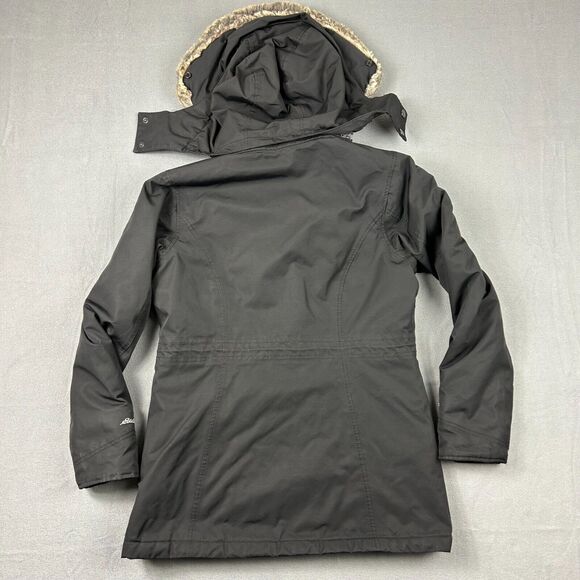 Eddie Bauer Jacket Womens Small Weatheredge Coat Hooded Faux Fur Black Parka - Picture 9 of 12